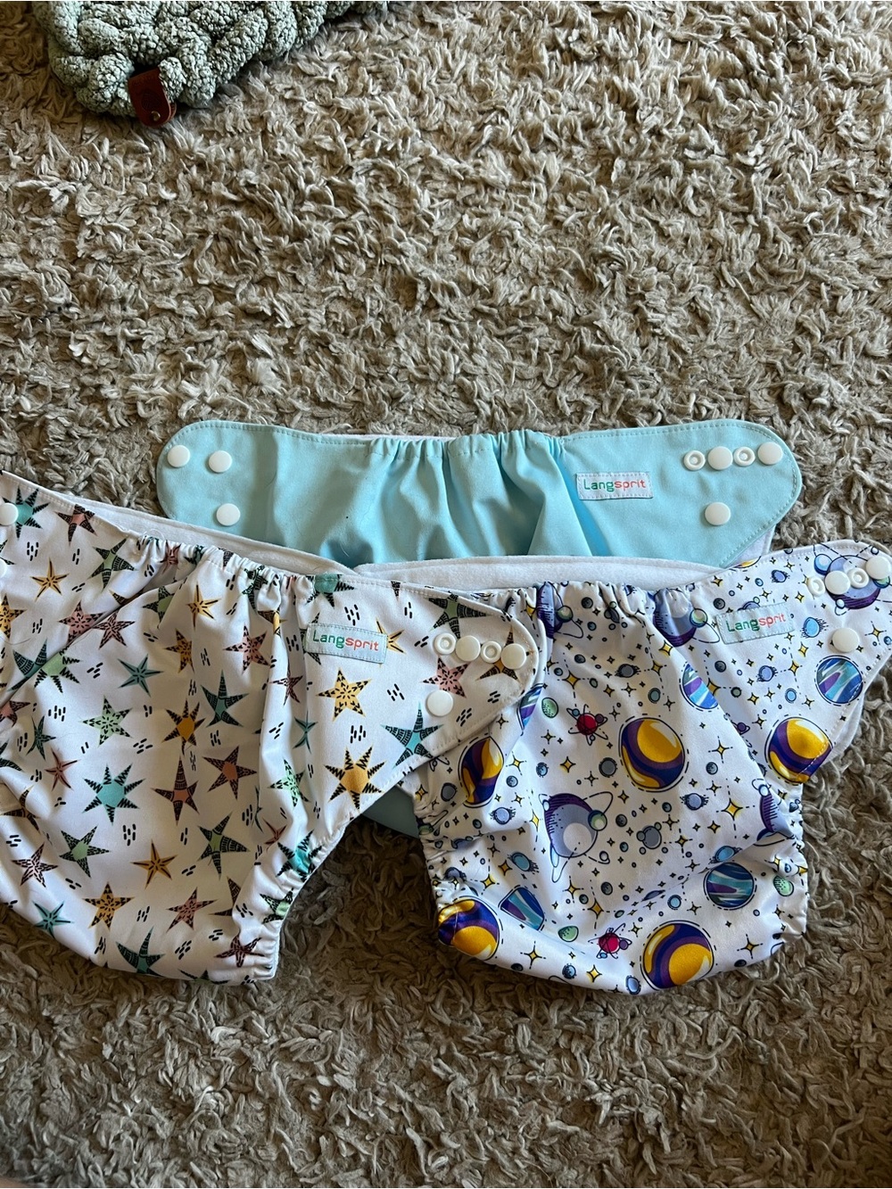 Reusable Diaper Cover - Light Blue, White Star & Space Prints